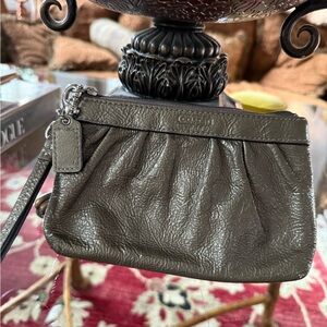 Coach Olive Green Pleated Patent Leather Wristlet